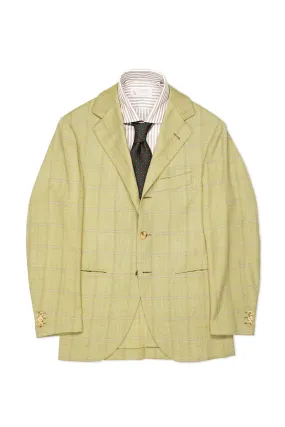 Liverano & Liverano Light Green with Blue/Red/Orange Check Wool Herringbone Sport Coat Bespoke