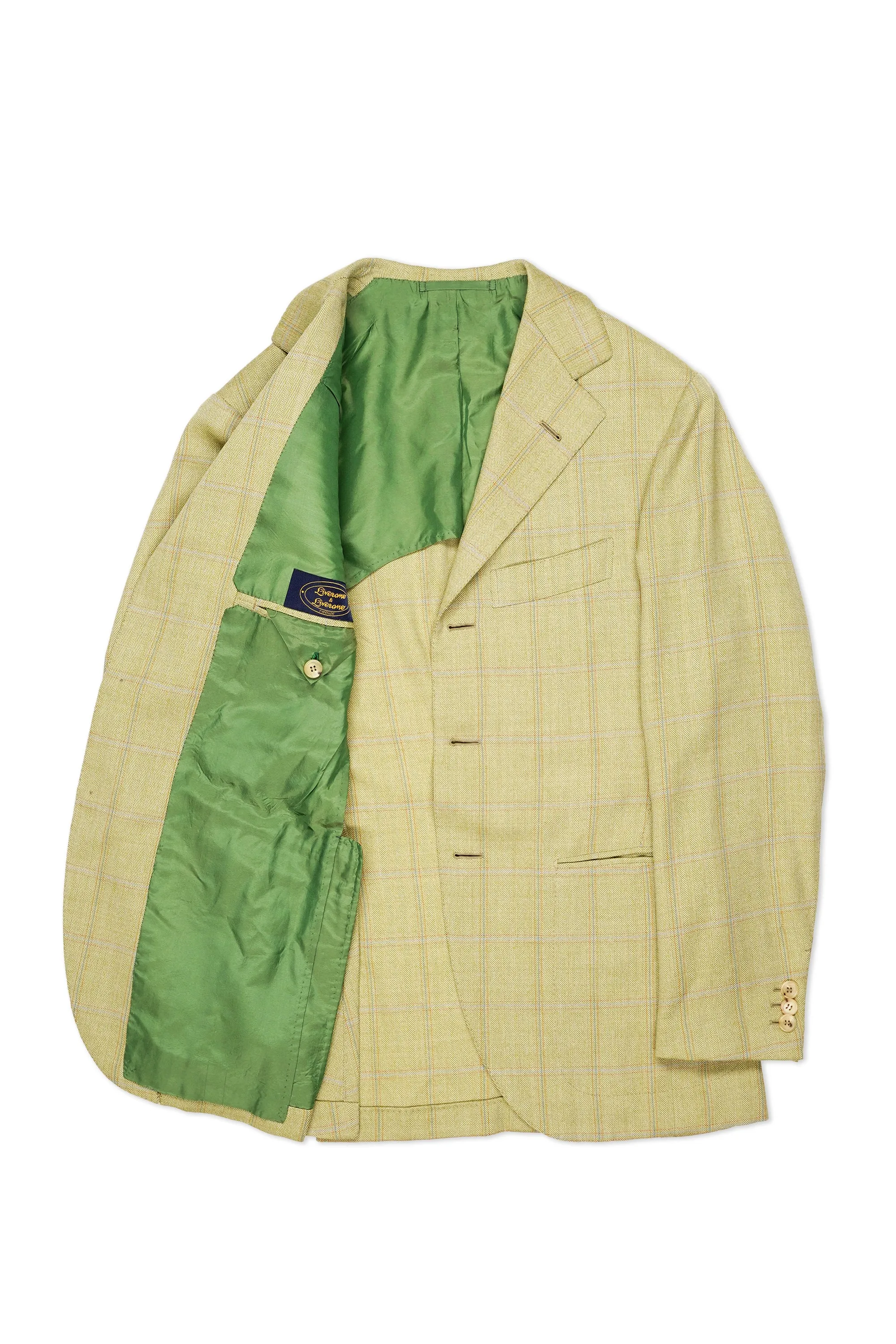 Liverano & Liverano Light Green with Blue/Red/Orange Check Wool Herringbone Sport Coat Bespoke