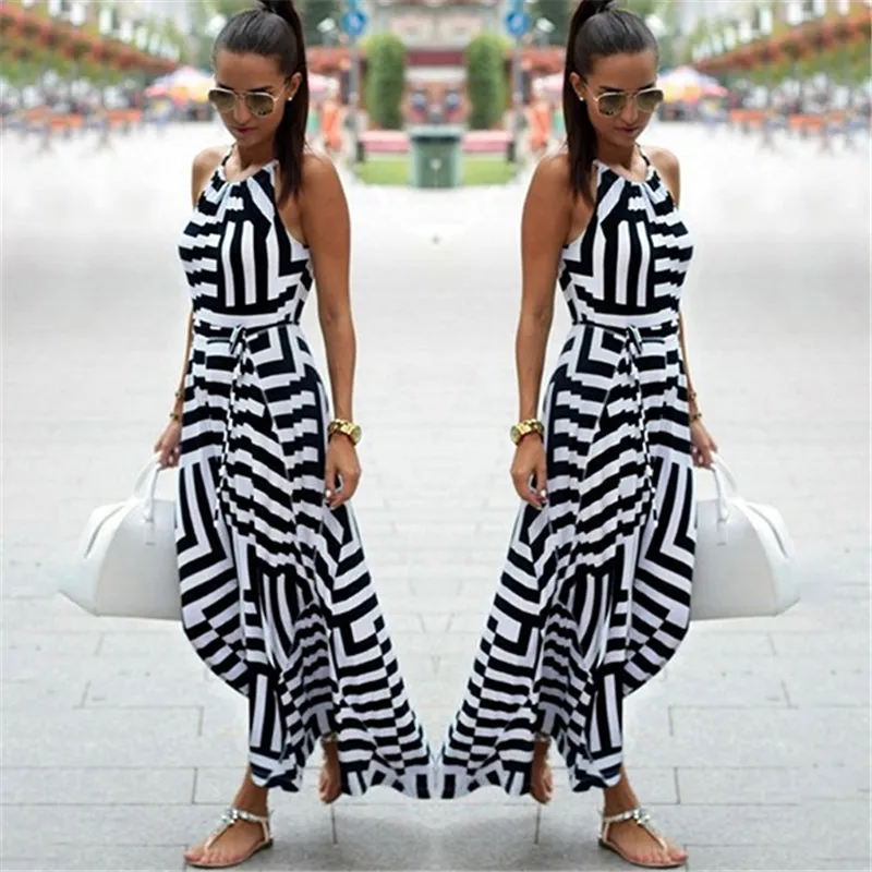 Long Striped Strap Maxi Dress