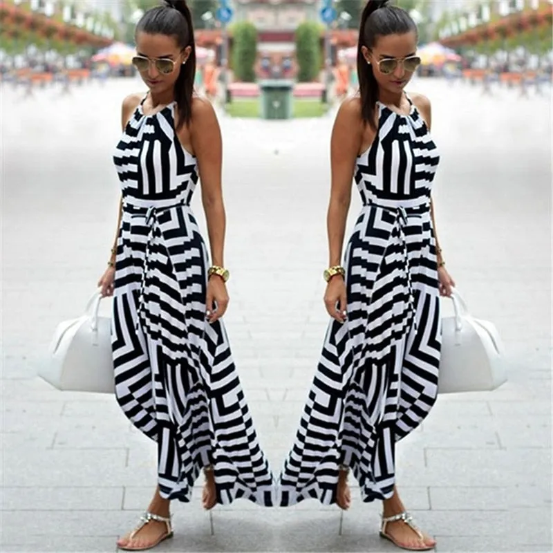 Long Striped Strap Maxi Dress