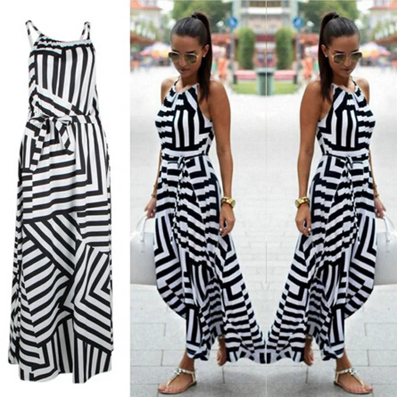 Long Striped Strap Maxi Dress