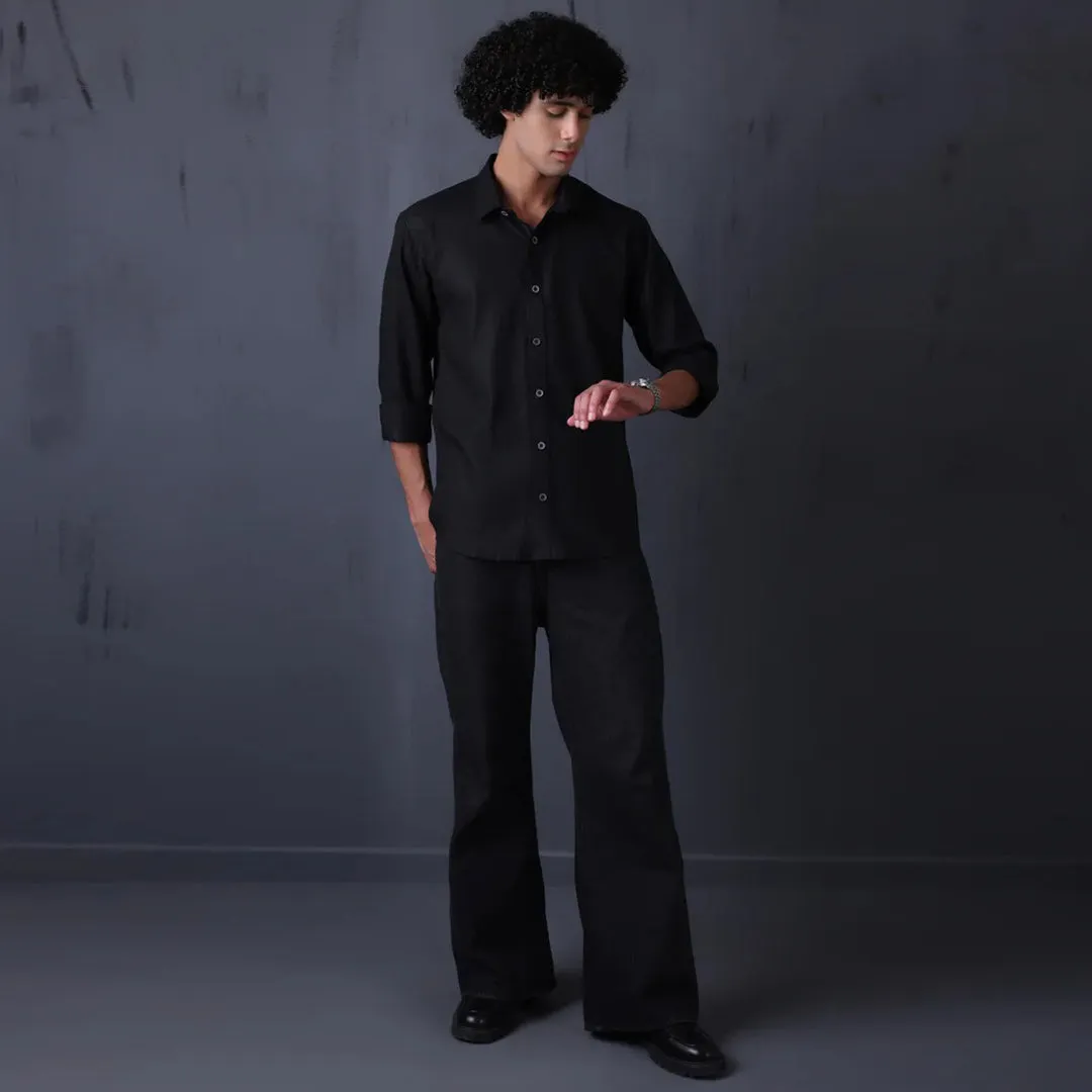 Men's Pure Linen Casual Shirt - Black