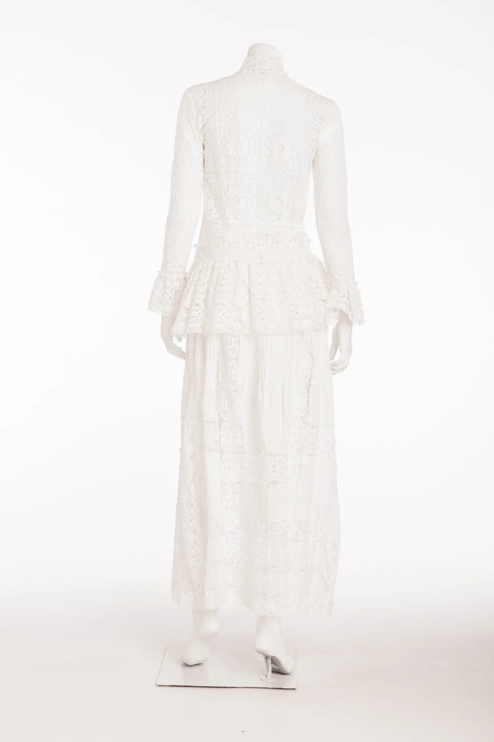 Oscar De La Renta - 2PC White Lace Long Sleeve Snap Button Top with Skirt - US 6