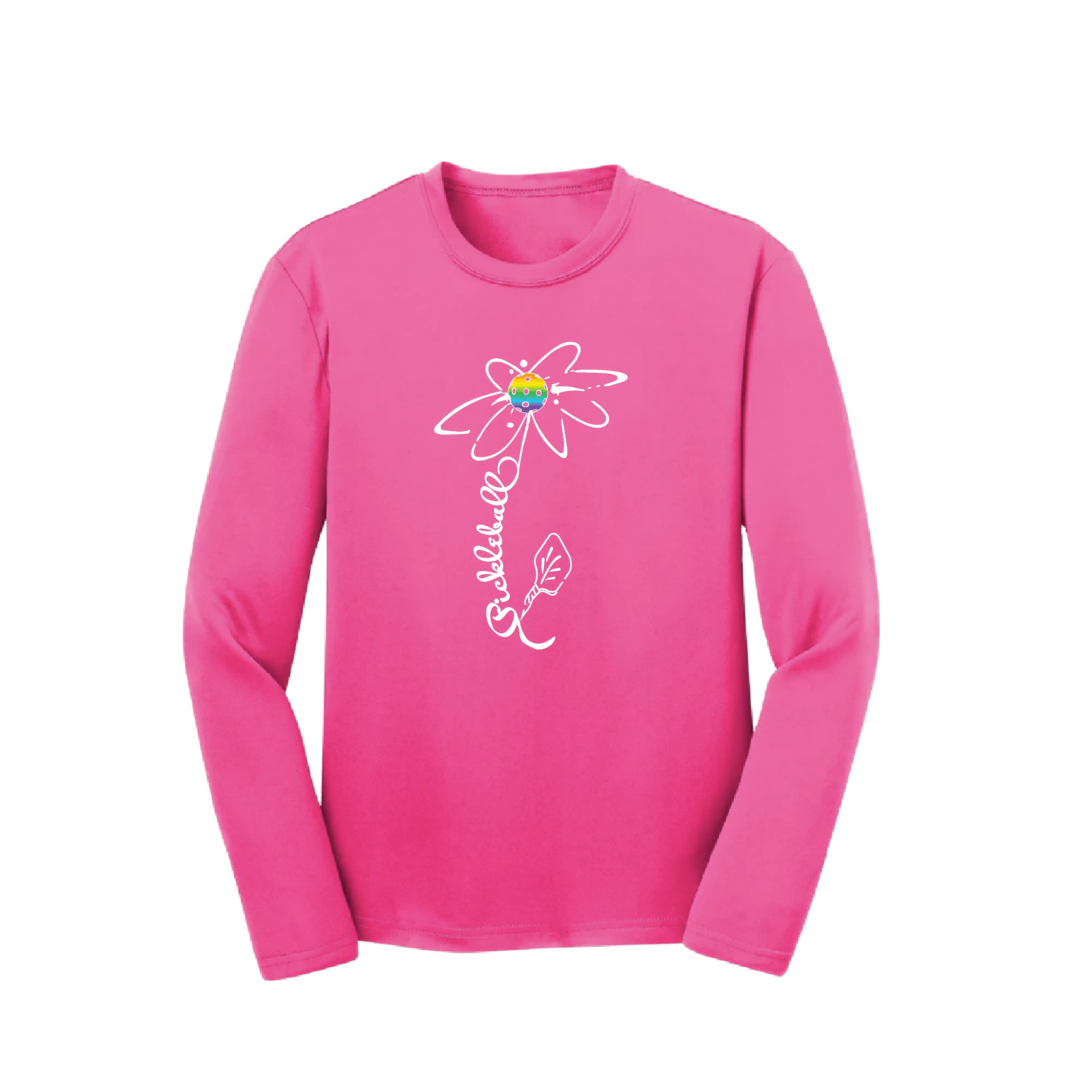 Pickleball Flower (Rainbow or White)| Youth Long Sleeve Athletic Shirt | 100% Polyester