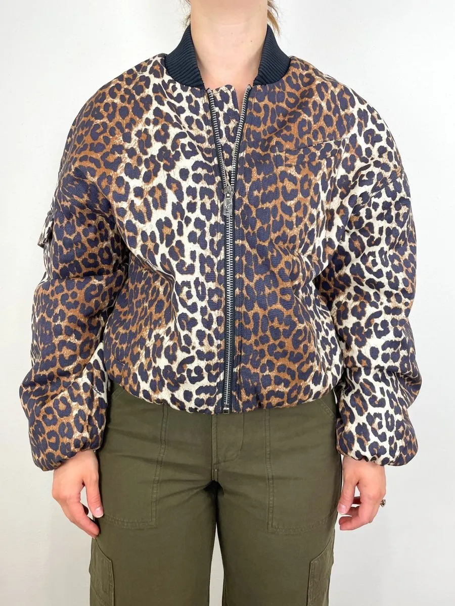 Oversized Printed Canvas Short Bomber Jacket