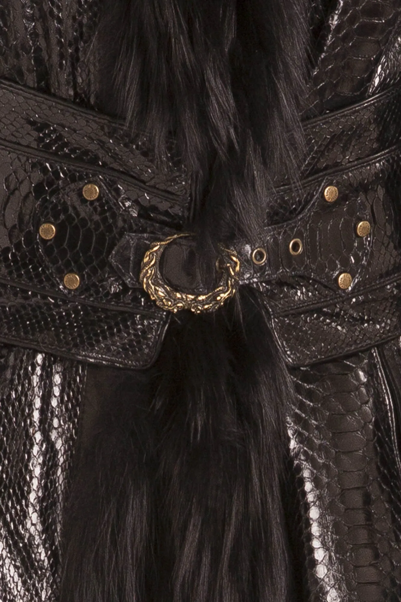 Roberto Cavalli - As Seen on 2005 Roberto Cavalli Runway Collection - Black Python Coat with Fur - IT 40