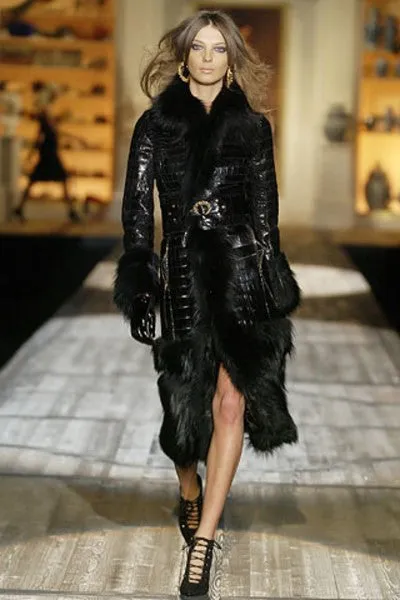 Roberto Cavalli - As Seen on 2005 Roberto Cavalli Runway Collection - Black Python Coat with Fur - IT 40