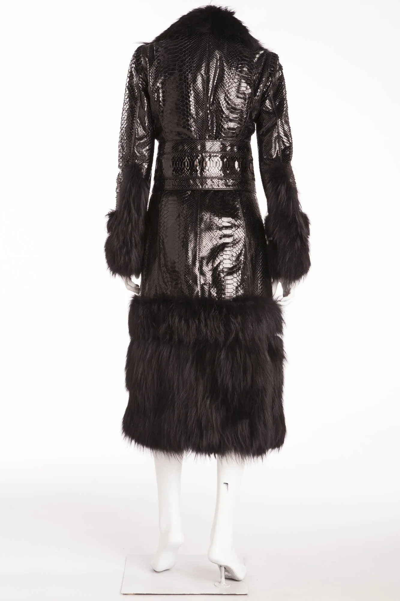 Roberto Cavalli - As Seen on 2005 Roberto Cavalli Runway Collection - Black Python Coat with Fur - IT 40