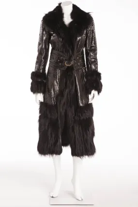 Roberto Cavalli - As Seen on 2005 Roberto Cavalli Runway Collection - Black Python Coat with Fur - IT 40