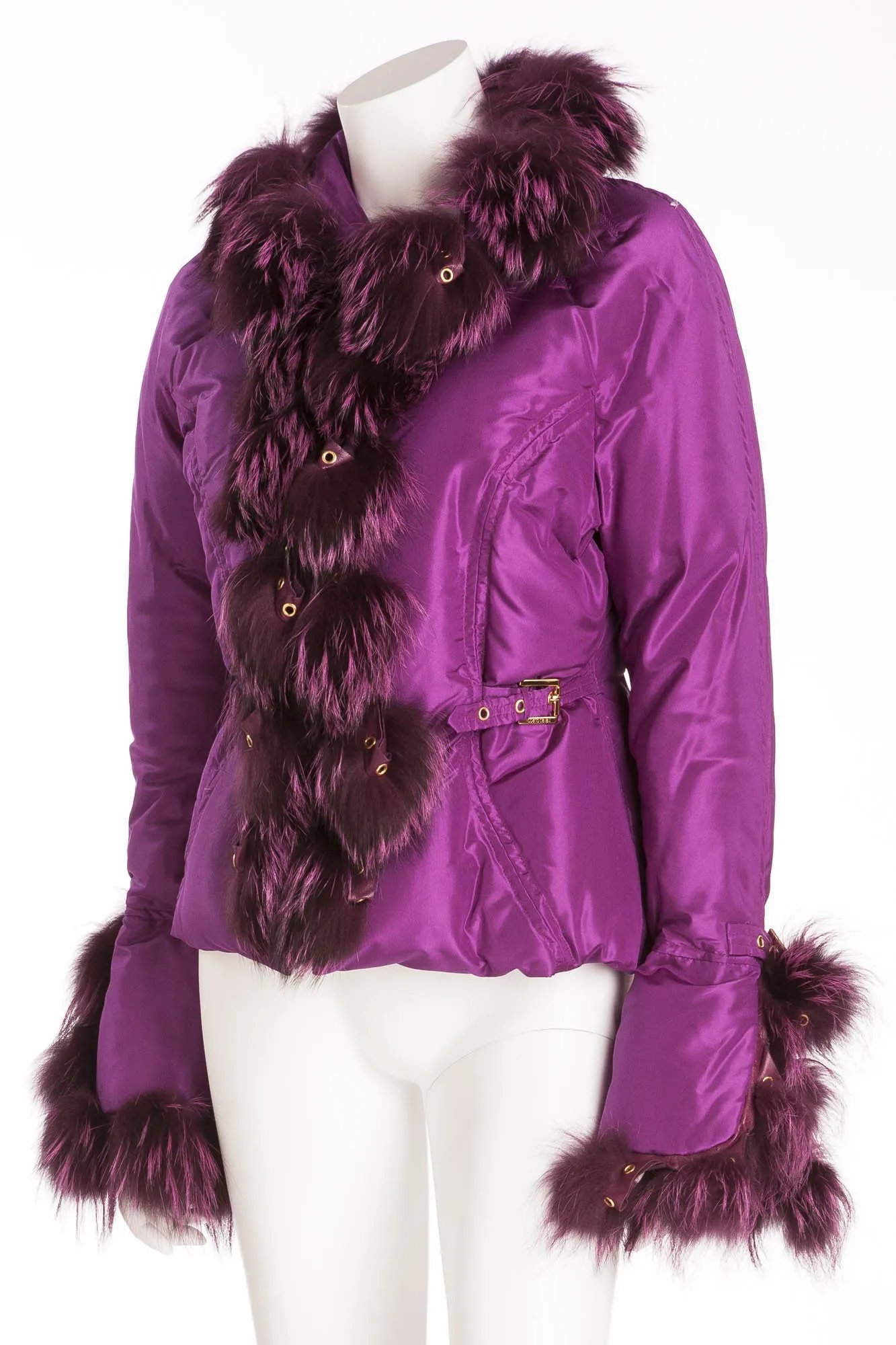 Roberto Cavalli - Purple Down Feather Puffy Jacket with Purple Fur Trim - IT 42