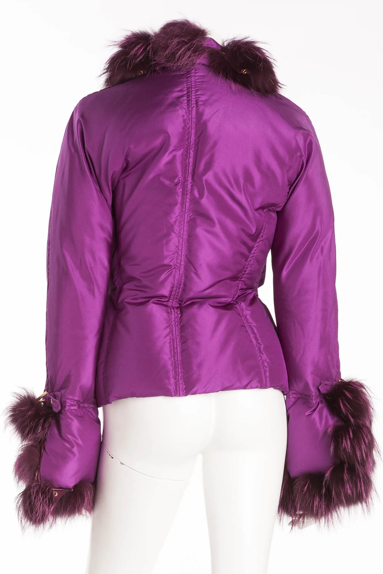 Roberto Cavalli - Purple Down Feather Puffy Jacket with Purple Fur Trim - IT 42