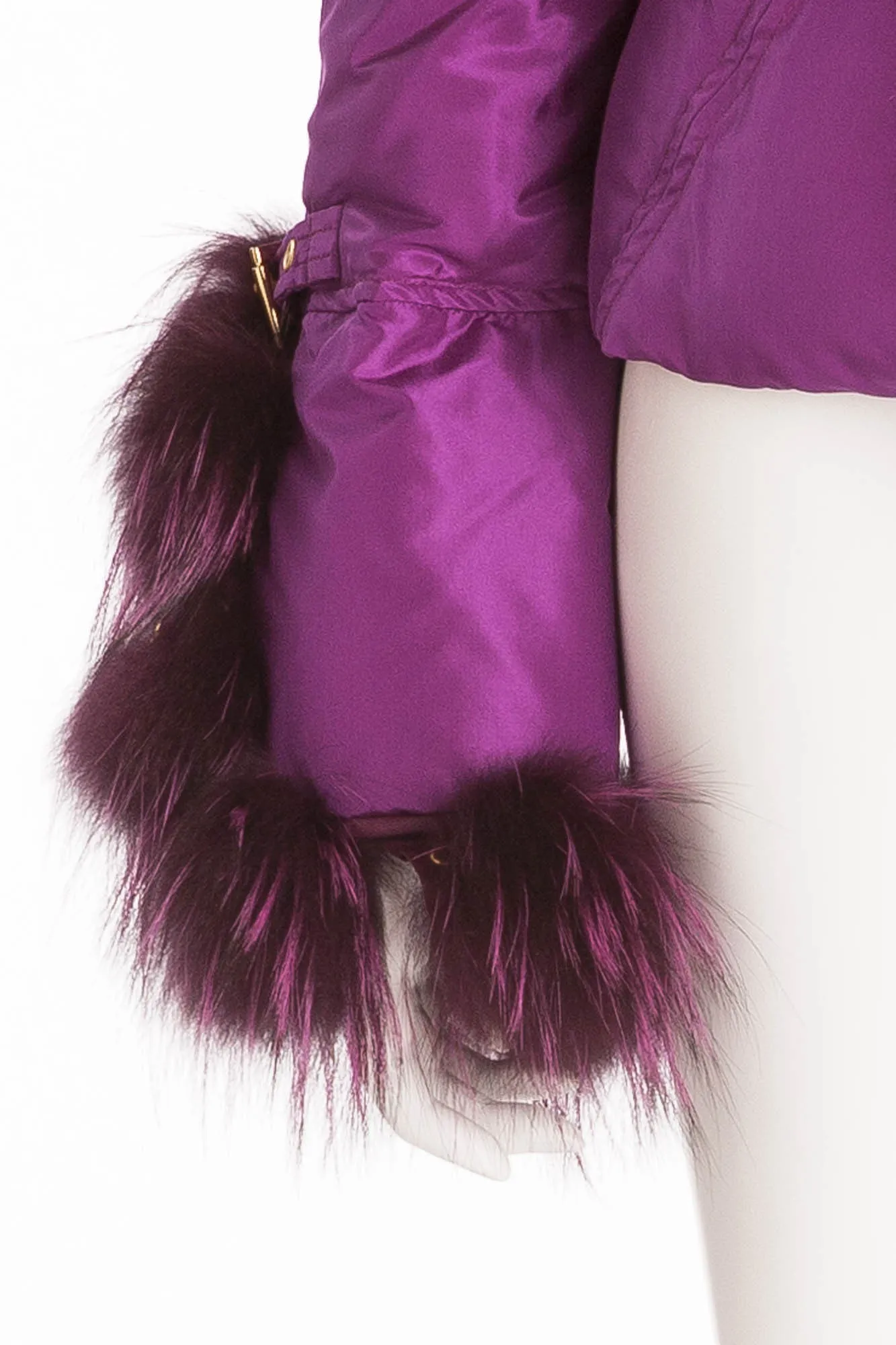 Roberto Cavalli - Purple Down Feather Puffy Jacket with Purple Fur Trim - IT 42