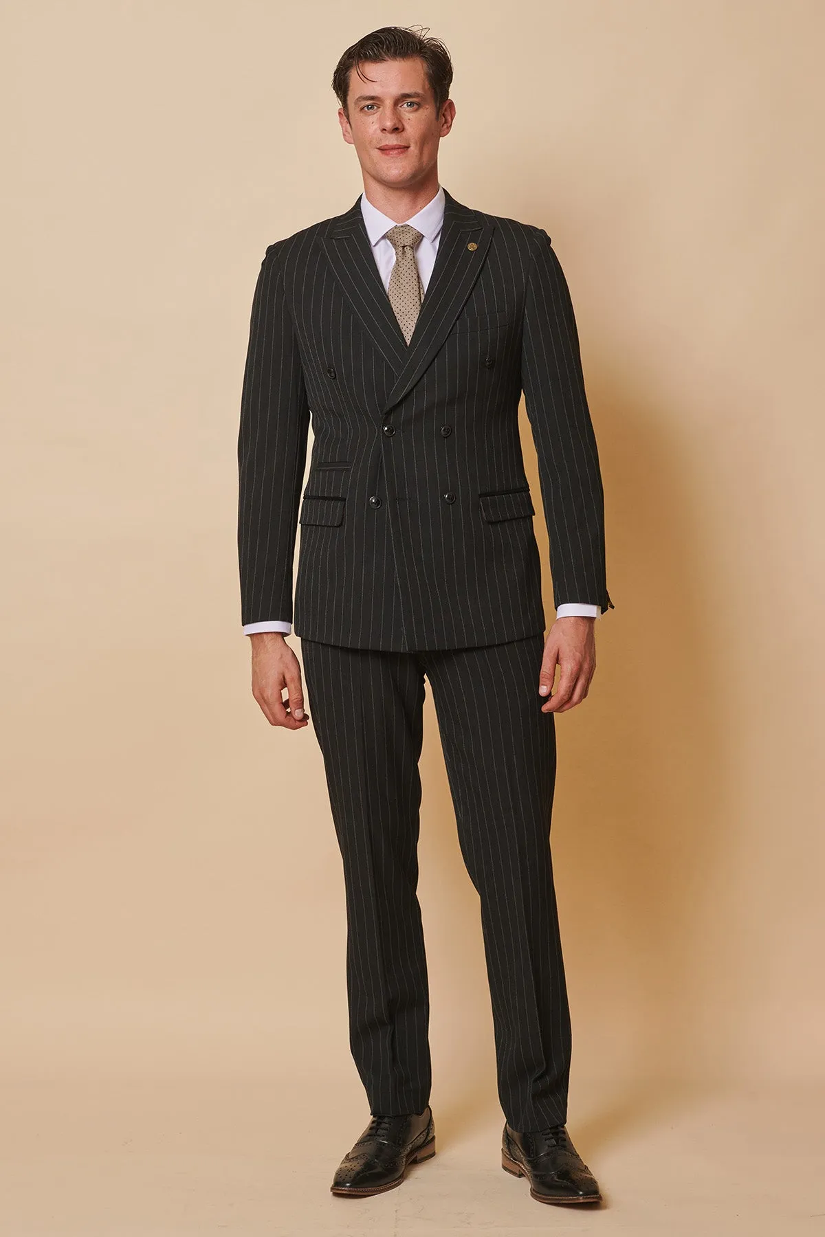 ROCCO - Black Pinstripe Double Breasted Two Piece Suit