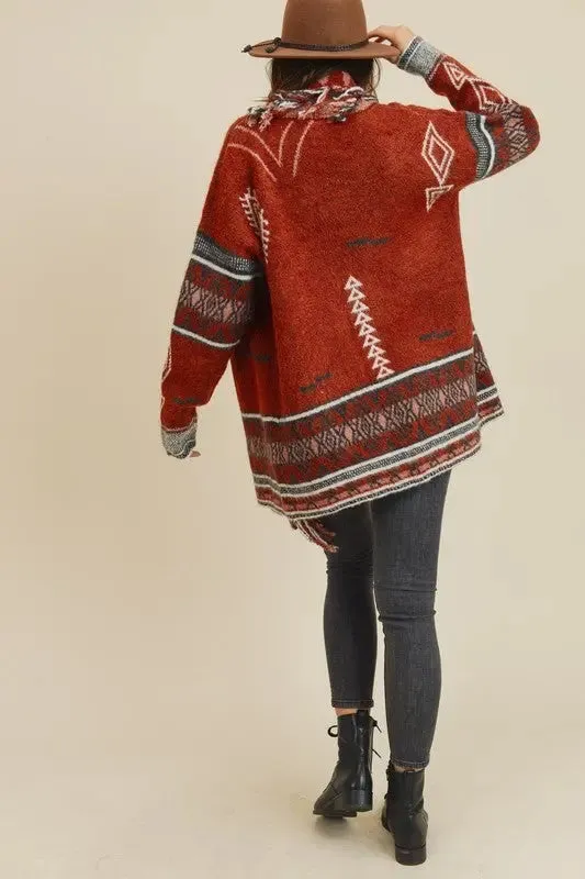 Sienna Aztec Open Front Fringe Cardigan