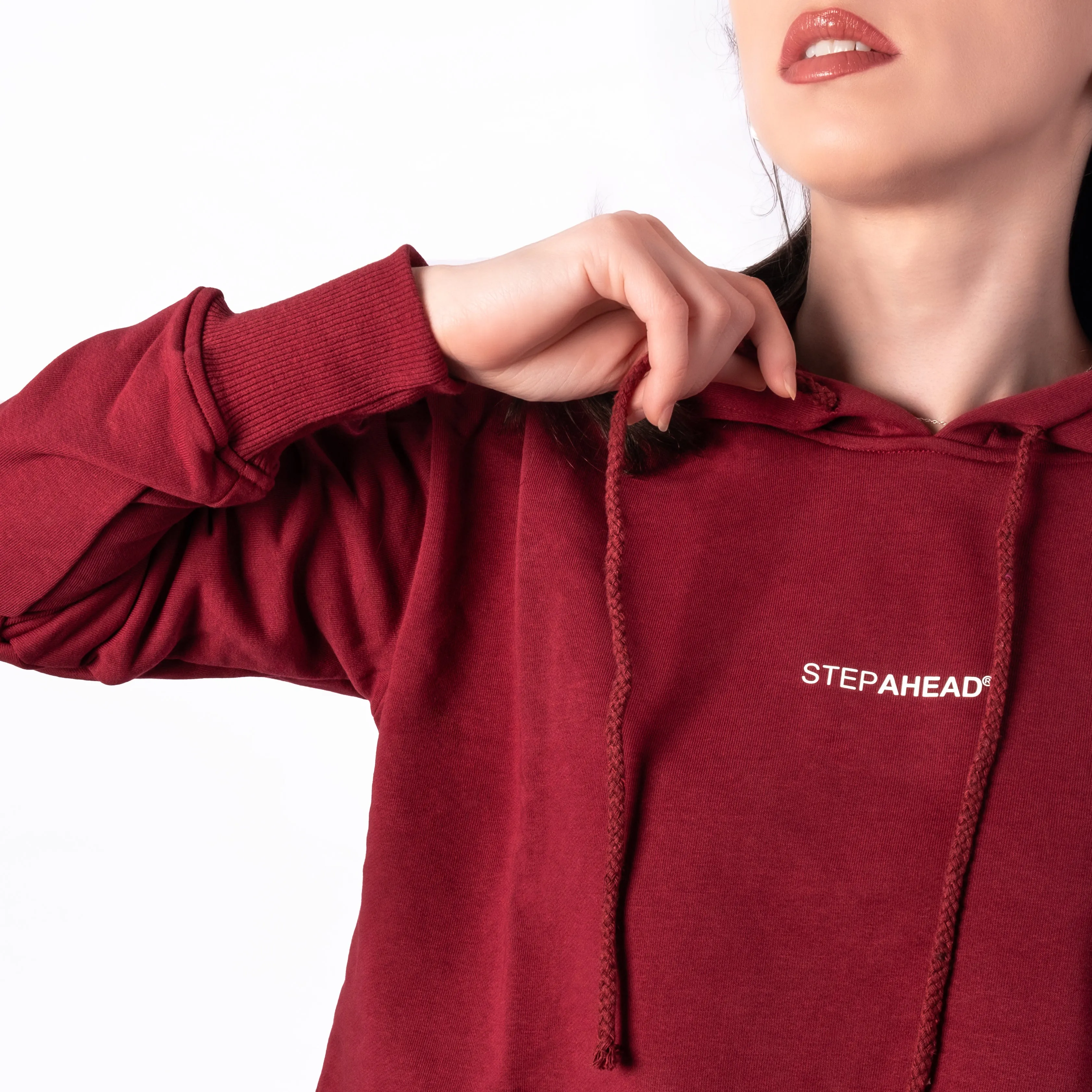 STEP AHEAD Red Pullover Crop Top Hoodie