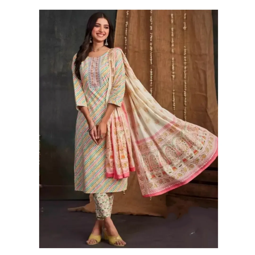 Women's Cotton Designer Leheriya Kurta Suit