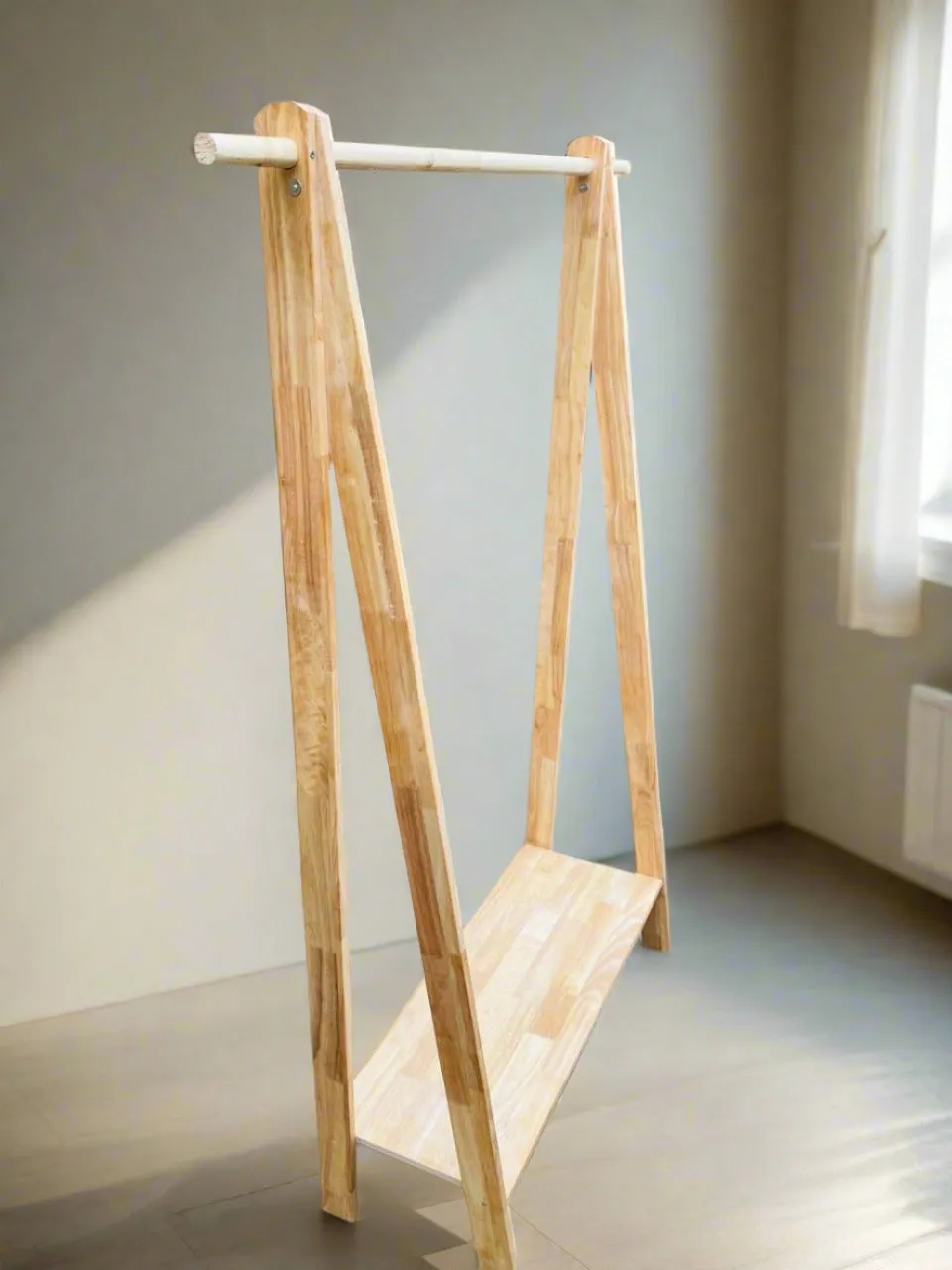 Wooden Coat Stand With Bottom Shelves For Clothes And Shoe Organizer By Miza